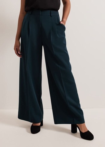 Phase Eight Petite Arabella Pleat Wide Legs Trousers Green Canada | AUJCVZ-194